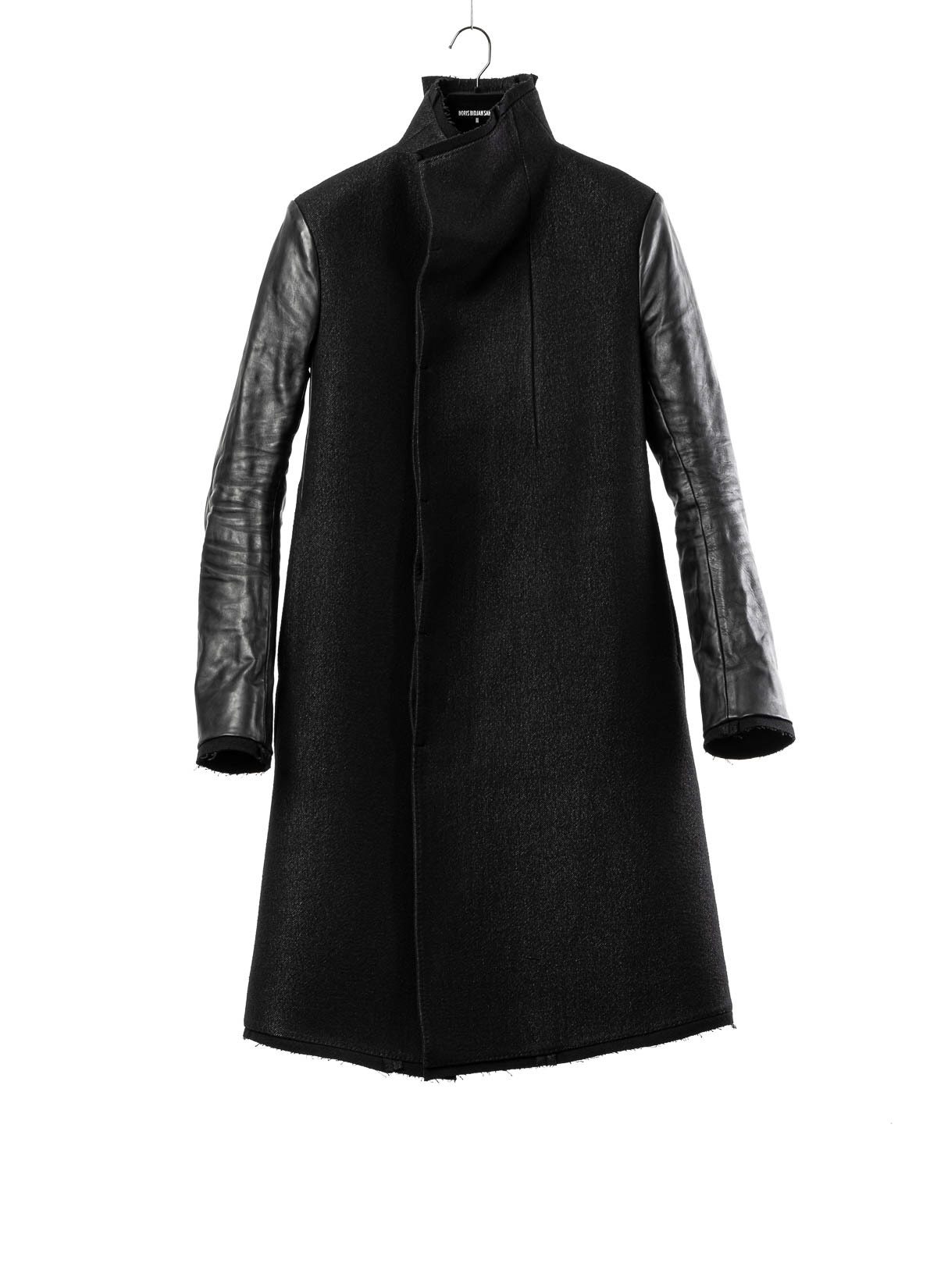 BORIS BIDJAN SABERI COAT MID, black, wool/linen + horse leather