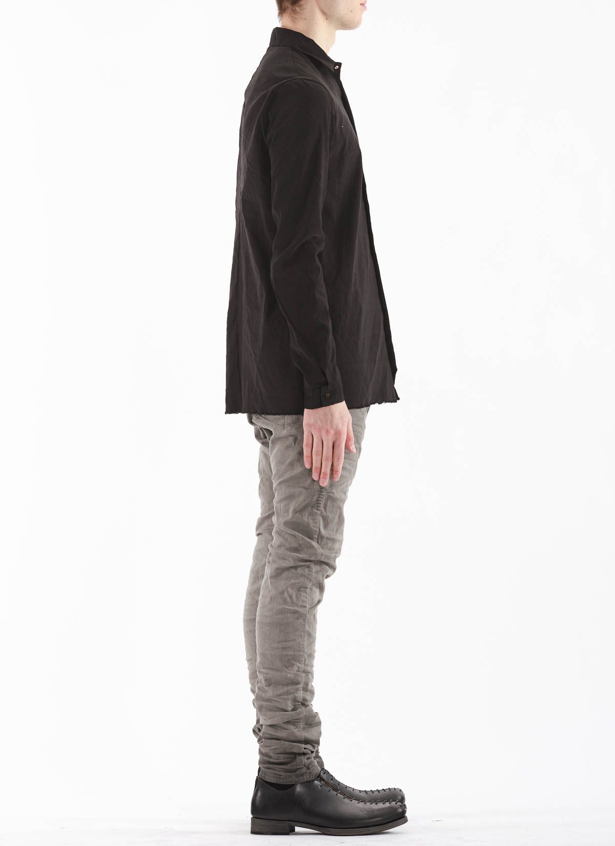 M.A+ by M. Amadei Fitted Shirt H102, black, linen/em