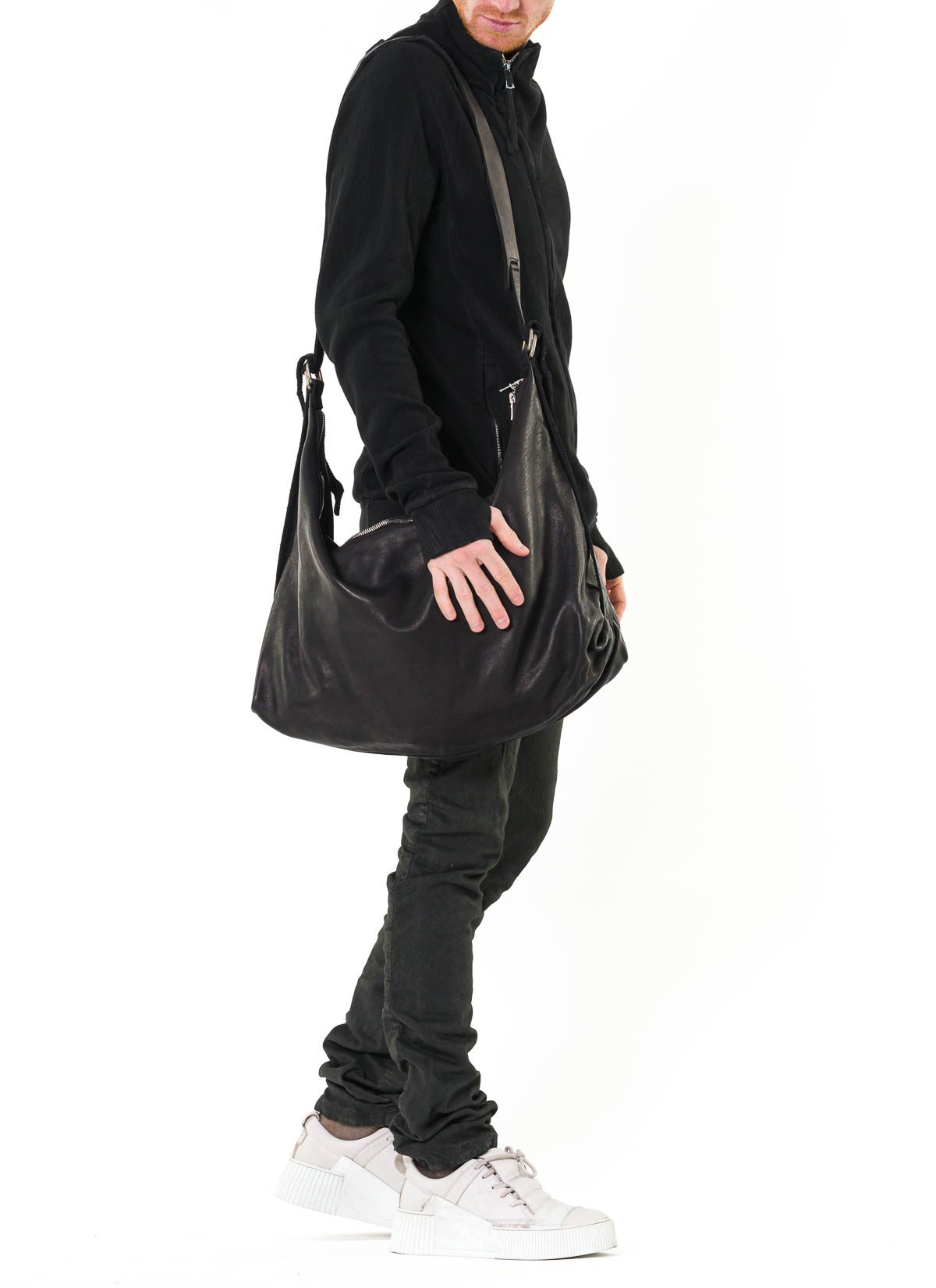 GUIDI Q15 Large Shoulder Bag, black, horse leather