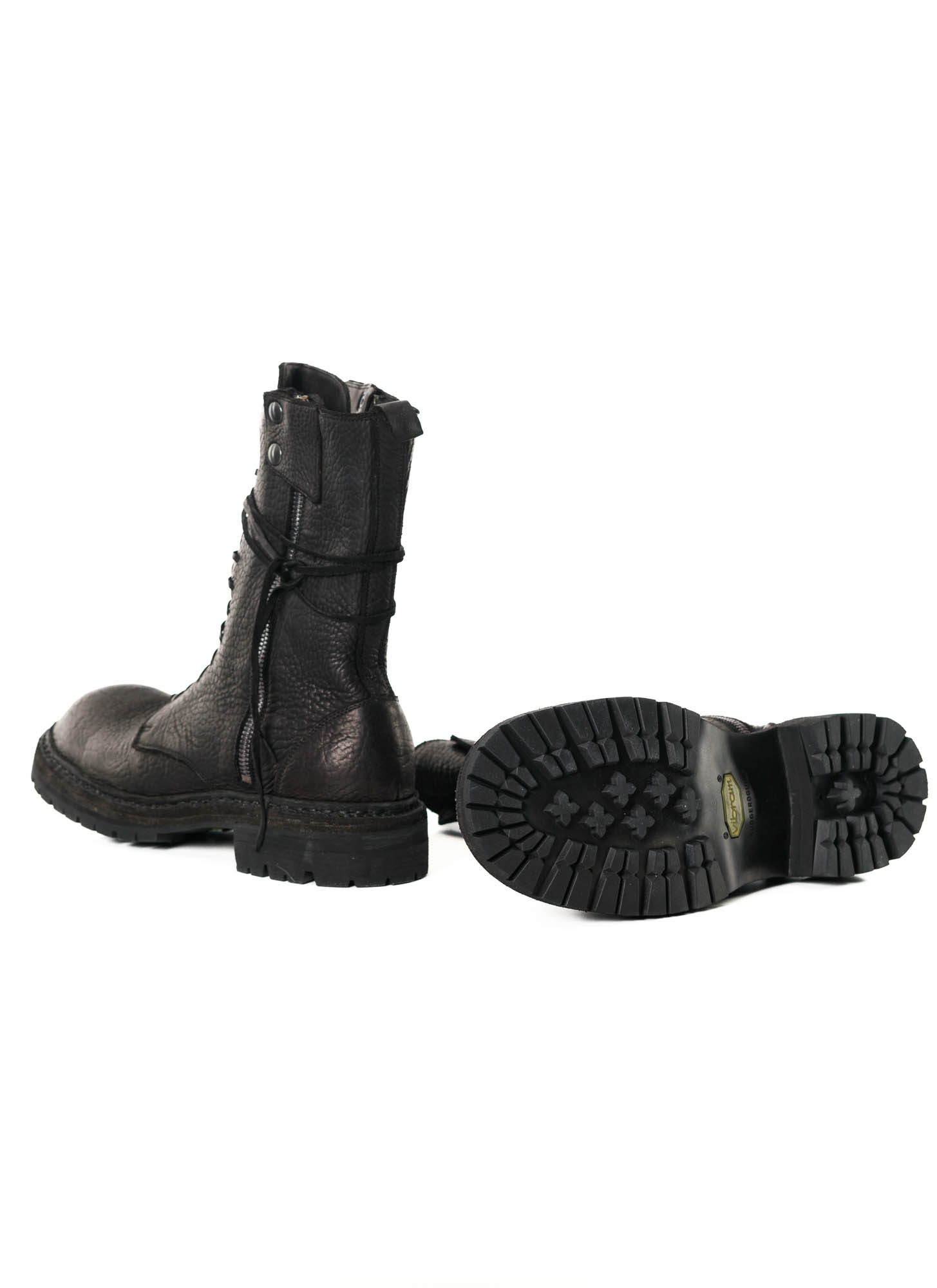 GUIDI ER01V Laced Up Side Zip Boot With Vibram Sole, black
