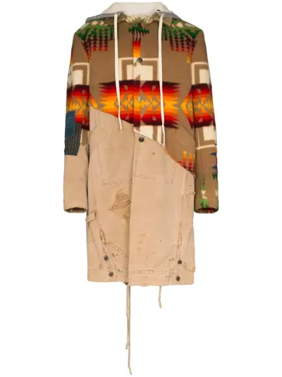 Greg Lauren 50/50 hooded coat - Brown