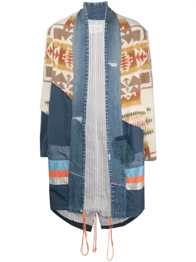 Greg Lauren panelled oversized-fit coat - Blue