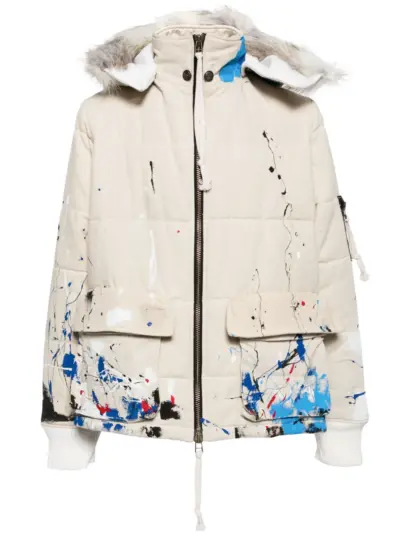 Greg Lauren splatter-paint down jacket - Neutrals
