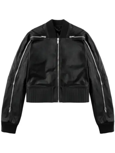 Rick Owens zip-detail leather bomber jacket - Black