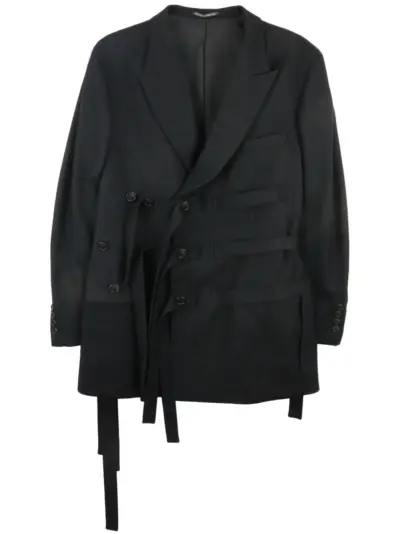 Yohji Yamamoto Worsted Tasmania belted wool blazer - Black