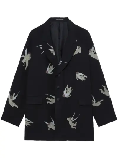 Yohji Yamamoto angel-print single-breasted blazer - Black