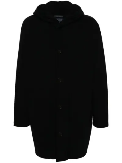 Yohji Yamamoto fleece hooded coat - Black