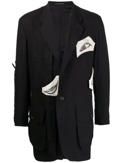 Yohji Yamamoto graphic-print cotton blazer - Black