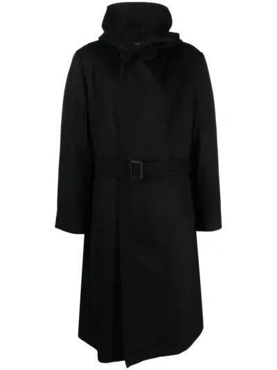 Yohji Yamamoto hooded belted coat - Black