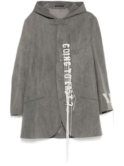 Yohji Yamamoto logo-print wool hooded jacket - Grey
