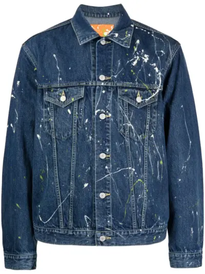 Yohji Yamamoto paint-splatter denim jacket - Blue