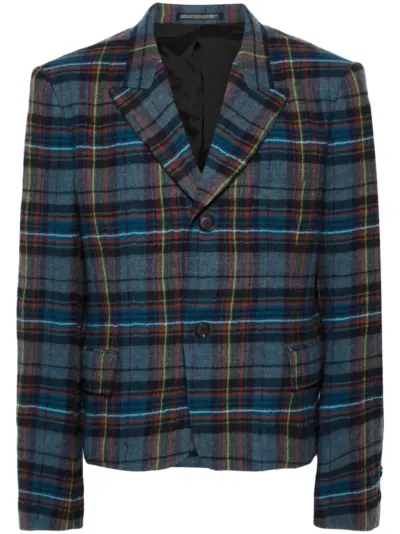 Yohji Yamamoto tartan wool blazer - Blue
