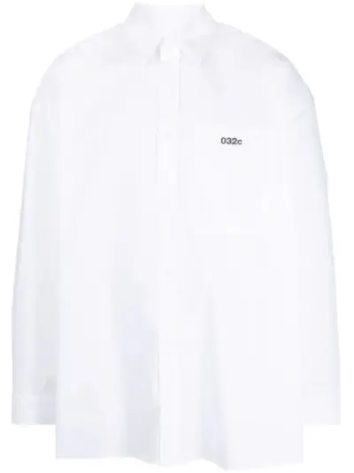 032c embroidered-logo cotton shirt - White