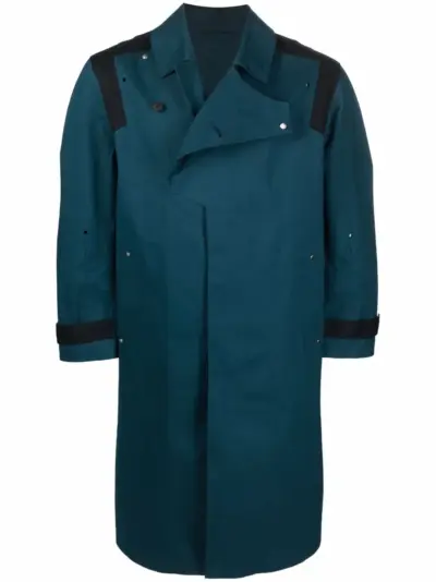 A-COLD-WALL* logo-badge longline trench coat - Blue