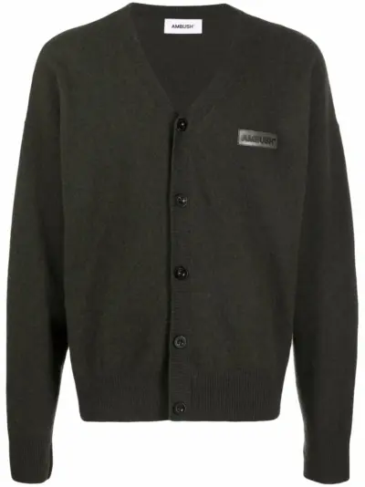 AMBUSH logo-patch cardigan - Green