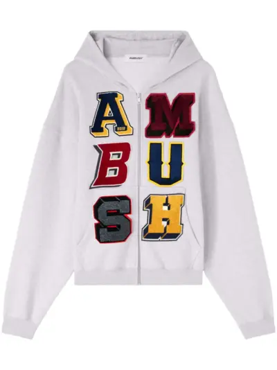 AMBUSH logo-patch zip-up hoodie - Grey