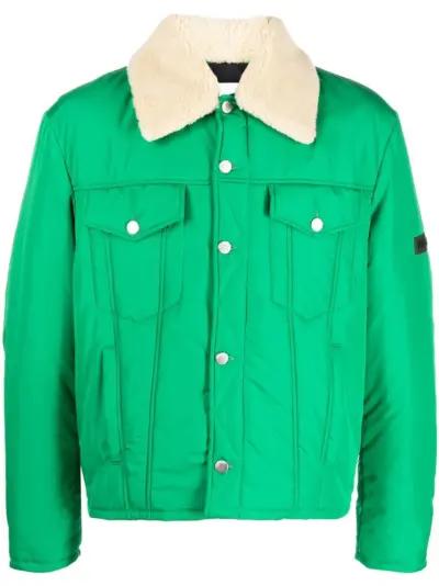 AMBUSH shearling-trim logo-patch jacket - Green