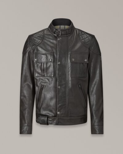 Belstaff Brooklands Motorcycle Jacket Men's Hand Waxed Leather Antique Black Size M
