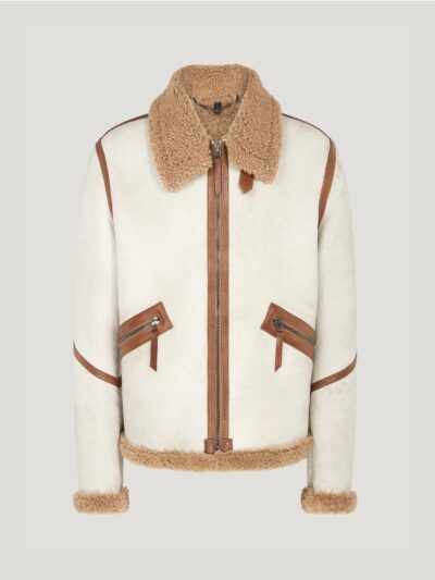 Belstaff Centenary Flight Jacket Men's Lamb Shearling Chalk / British Khaki Size S