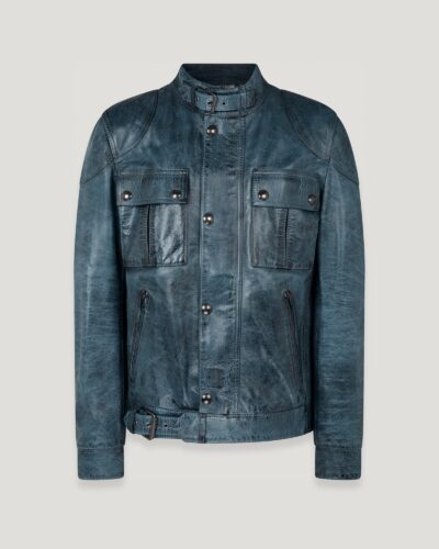 Belstaff Gangster Jacket Men's Hand Waxed Leather Insignia Blue Size UK 38