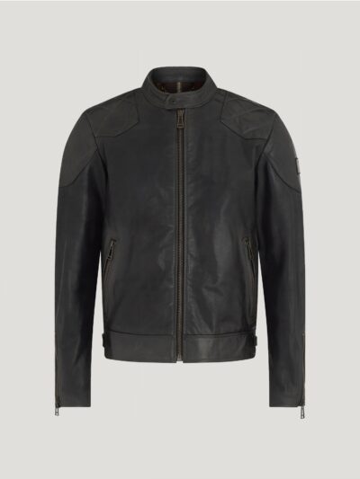 Belstaff Legacy Outlaw Jacket Men's Hand Waxed Leather Antique Black Size UK 46