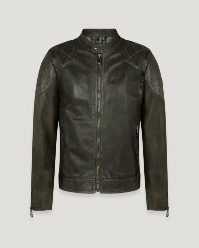 Belstaff Legacy Outlaw Jacket Men's Hand Waxed Leather Dark Belstaff Olive Size UK 38