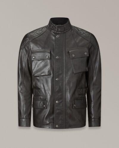 Belstaff Turner Motorcycle Jacket Men's Hand Waxed Leather Antique Black Size XL