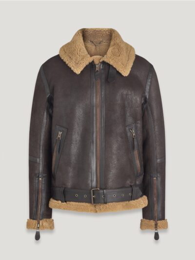 Belstaff Wilder Jacket Men's Aviator Shearling Ebony/Dark Sandstone Size UK 50