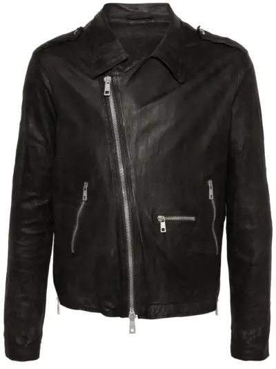 Giorgio Brato crinkled leather biker jacket - Black