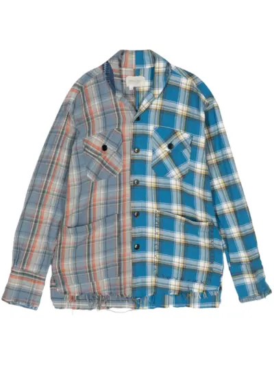 Greg Lauren plaid patchwork shirt - Blue