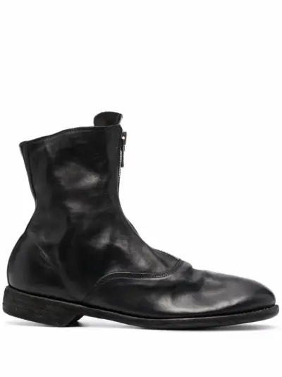 Guidi leather zip-front ankle boots - Black