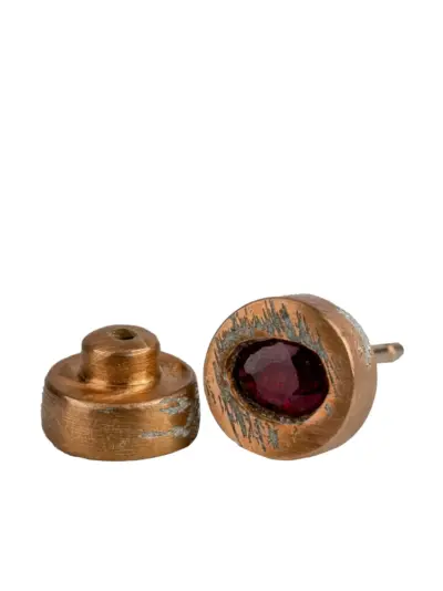 Parts of Four 18K rose gold-plated sterling silver small stud ruby earring - Pink