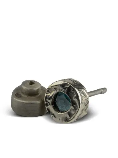 Parts of Four sterling silver small stud blue diamond earring