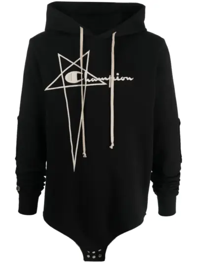 Rick Owens X Champion logo-embroidery cotton hoodie - Black