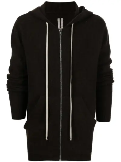 Rick Owens zip-up knitted hoodie - Brown