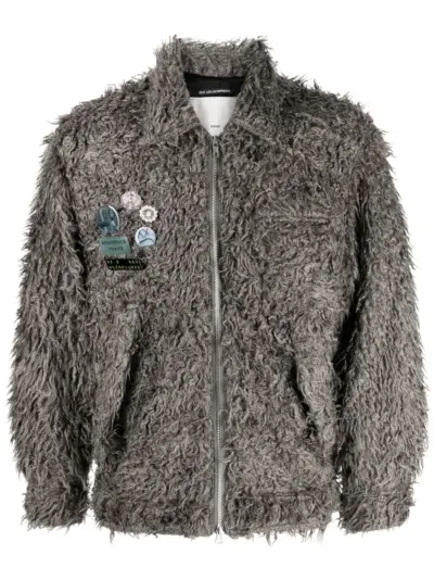 Song For The Mute pain-splatter faux-shearling jacket - Grey