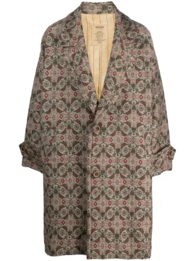 Uma Wang graphic-print single-breasted coat - Neutrals