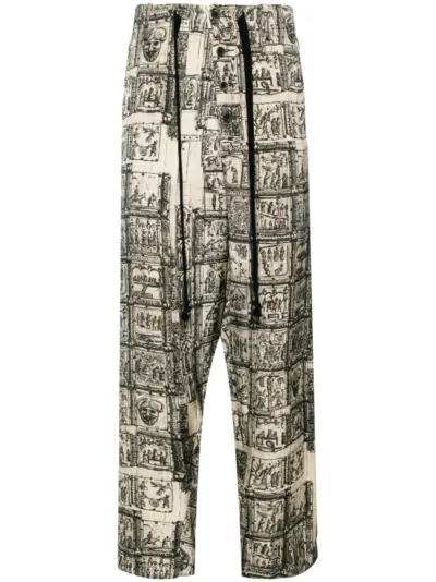 Uma Wang graphic-print straight-leg trousers - Neutrals