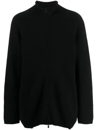 Yohji Yamamoto funnel-neck wool-blend cardigan - Black