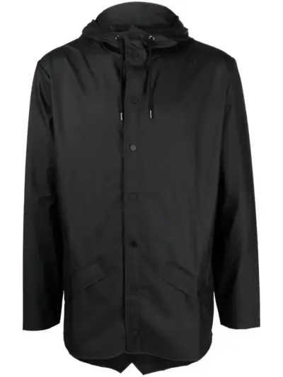 Rains drawstring-hooded buttoned rain jacket - Black