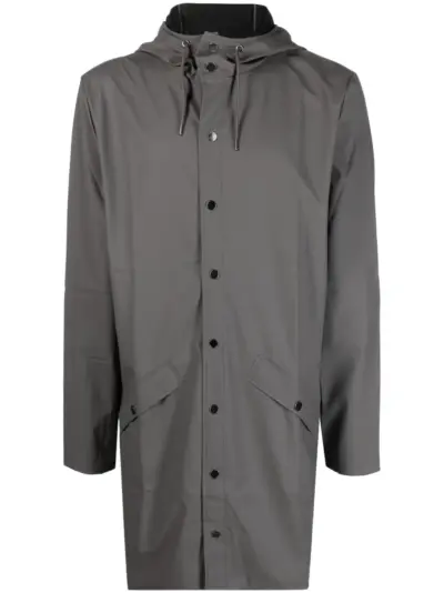 Rains hooded stud-fastening raincoat - Grey