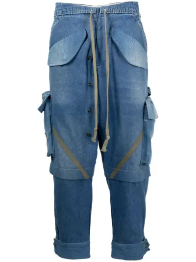 Greg Lauren panelled tapered jeans - Blue