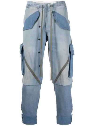 Greg Lauren panelled tapered jeans - Blue