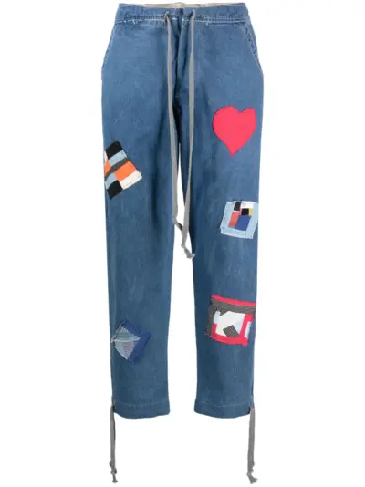 Greg Lauren patch-detail drawstring jeans - Blue