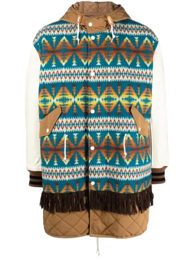 Junya Watanabe MAN graphic-print hooded parka - Brown