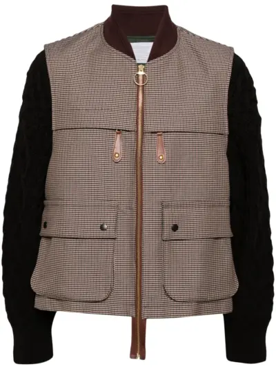 Kolor houndstooth cable-knitted jacket - Brown