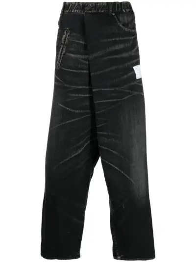 Maison MIHARA YASUHIRO off-centre whiskered wide-leg jeans - Black