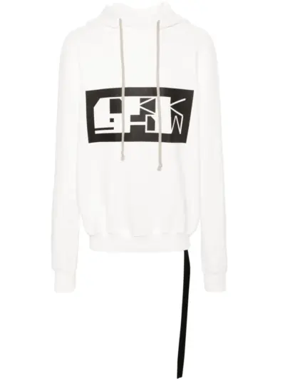 Rick Owens DRKSHDW logo-tape organic cotton hoodie - White