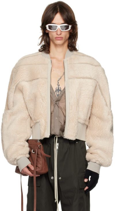 Rick Owens Off-White Porterville Girdered Reversible Shearling Bomber Jacket