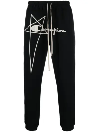 Rick Owens X Champion logo-embroidered organic cotton track pants - Black